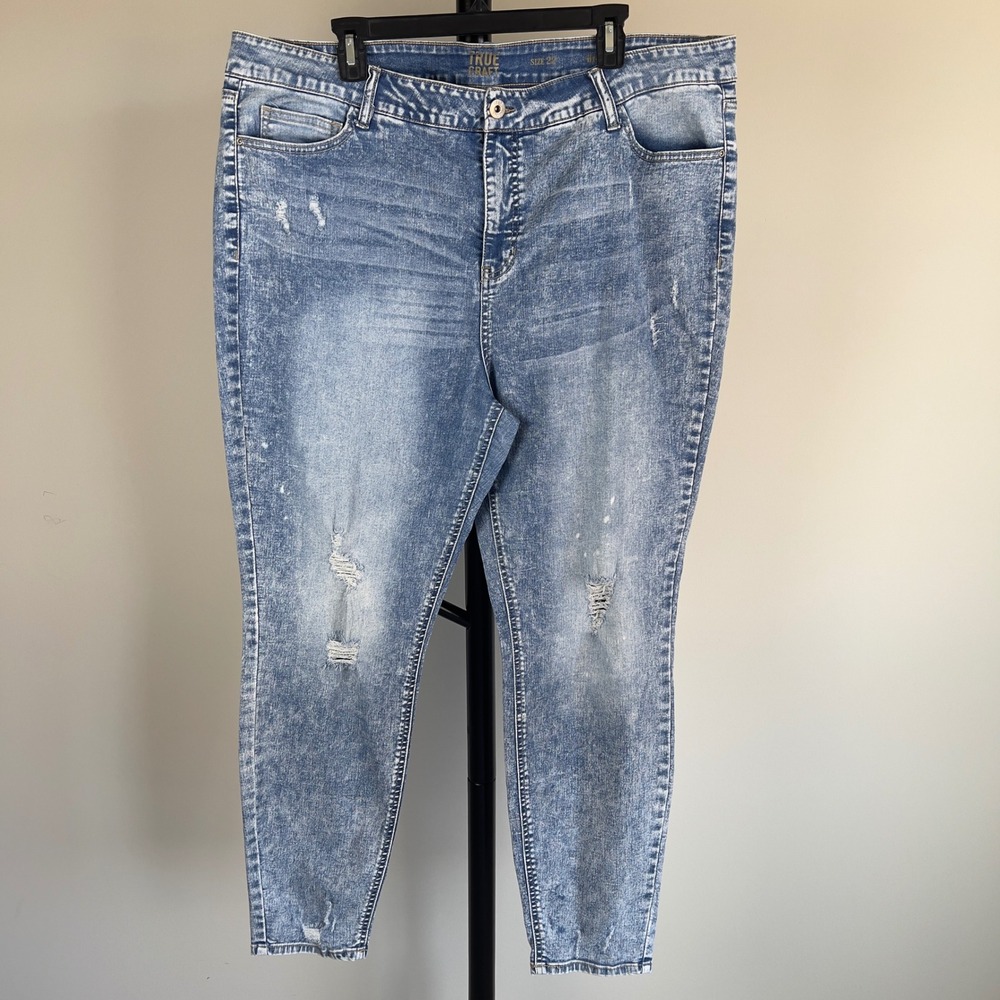 True Craft Womens Size 22W High Rise Skinny Jeans Blue Acid Wash Distressed